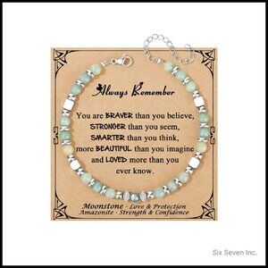 Moonstone Amazonite Stainless Steel Bead Bracelet Adjustable Chic Minimal